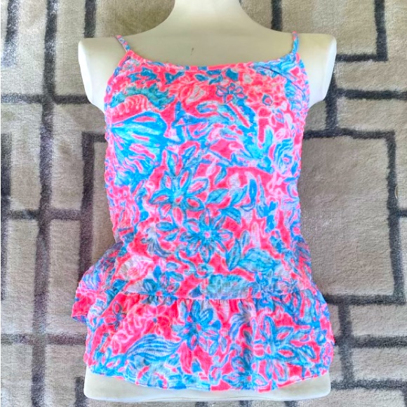 Lilly Pulitzer Pink, Blue And White Print With Spaghetti Strap Tank Xs